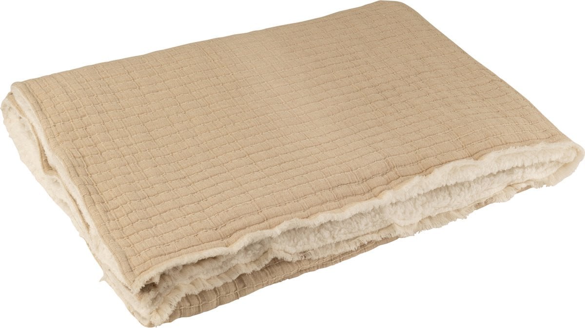 J-Line Plaid Teddy Strepen Stiksel - Beige - 180 x 130 cm