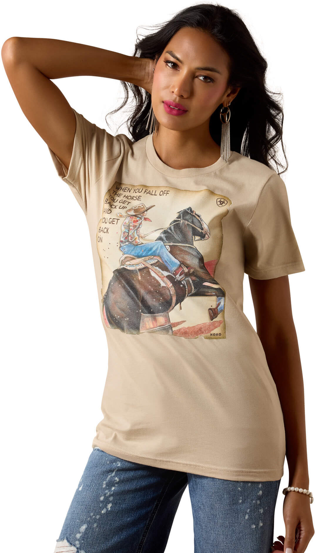 Women's x XOXO Get Back Up T-Shirt in Tan, Size: XL by Ariat