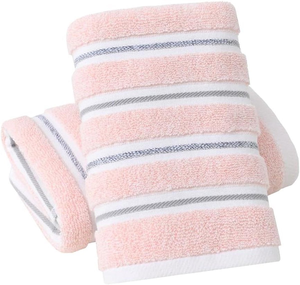 Set van 2 geribbelde katoenen handdoeken - Roze