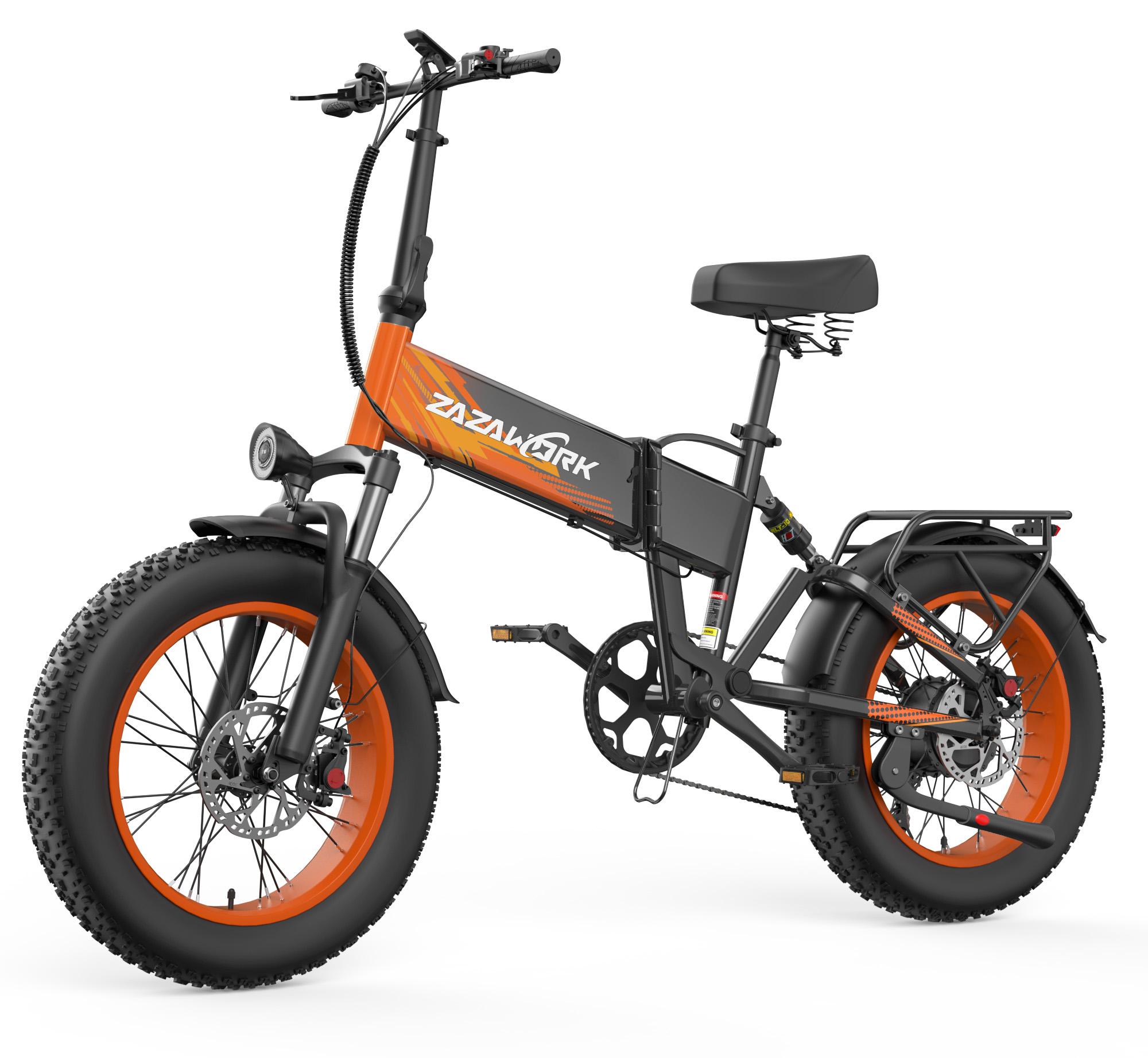 Klapp-Elektrofahrrad CF1000 mit Fettreifen für Geländeeinsätze, 48 V 20 Ah, IP54-Schutzklasse, maximale Tragfähigkeit 150 kg, 20-Zoll-Reifen, orange