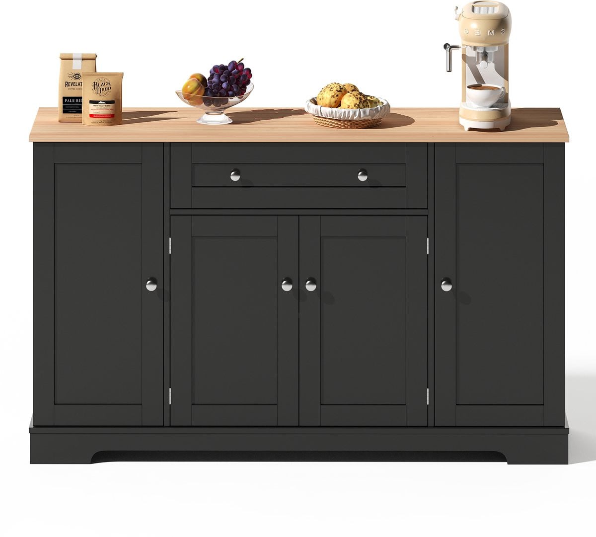 Modern Keukenbuffet Dressoir Kast met 1 lade en 4 deuren - Zwart - Breedte: 138 cm