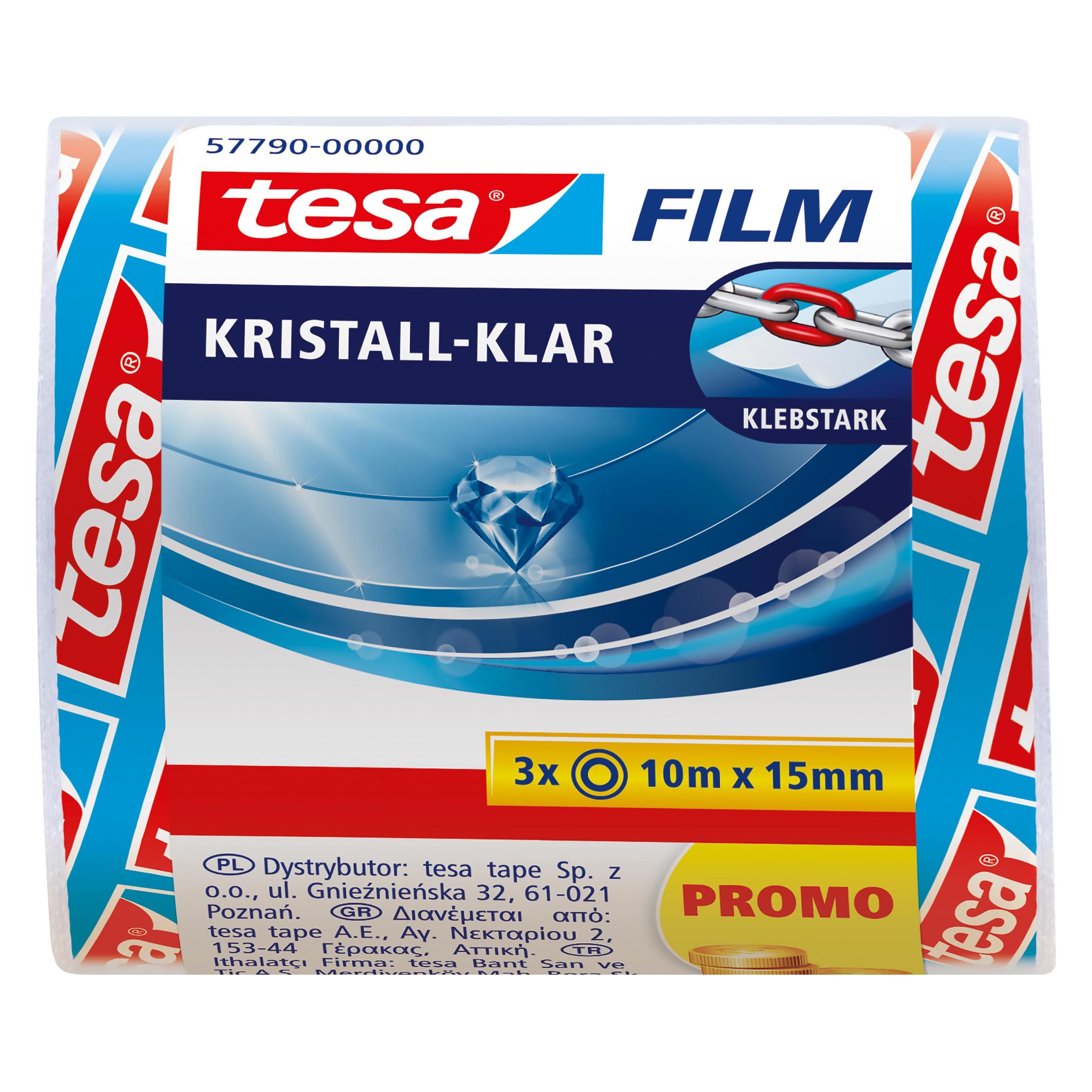 tesa 3x tesafilm KRISTALL-KLAR, hochtransparent, alterungsbeständig, mit starker Haftung (15 mm) (57790-00000-01)