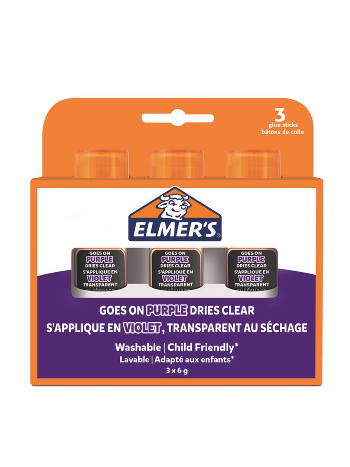 Elmer's lila Klebestift | trocknet klar | 6 g | 3 Stück