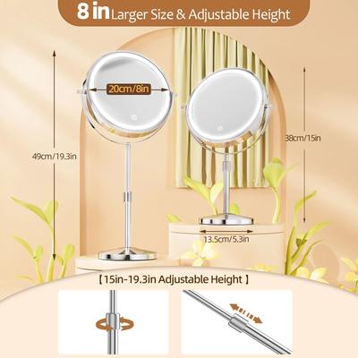 Uplifted Goods Lighted Makeup Mirror 8 Inch With 10X Magnification Adjustable Brightness And Three Color LED Lighting ivory