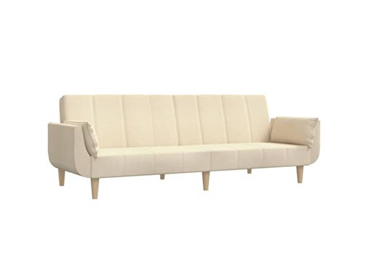Makastle SchlafSofa Couch 2 Sitzer mit 2 Kissen Creme Stoff