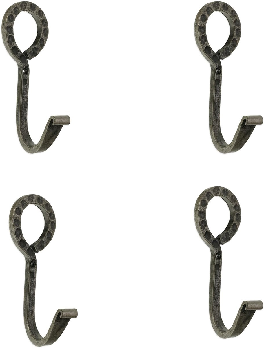 Set van 4 handgesmede ijzeren wandhaken voor kleding in tin kleur