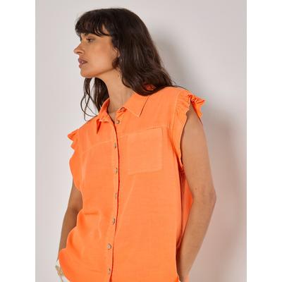 Blusentop APRICOT "Bluse mit Rüschensaum", Damen, Gr. S (36), rot (koralle), Obermaterial: 95% Lyocell CLY. 5% Leinen LI., unifarben, Blusen Blusentop, mit Brusttasche