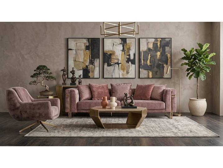 Xlmoebel 3-Sitzer Wohnzimmer Set 3 Sitzer Sofa Sessel Modern Rosa Harmonisch, 2 Teile, Einfarbig