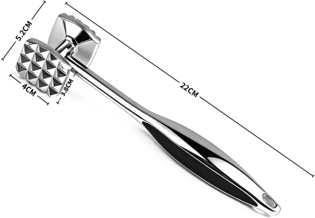 INF Doppelseitiger Fleischklopfer mit Edelstahl- und ABS-Griff, Chrom-Finish