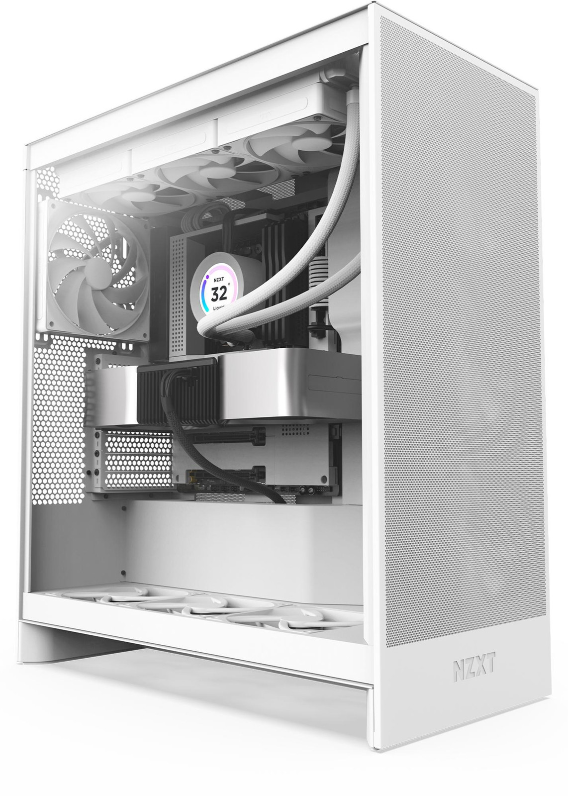 NZXT H7 Flow Midi-tower PC-behuizing, Wit, ATX, E-ATX, Micro ATX, Mini-ITX, SGCC, Gehard glas, Breedte: 18,5 cm