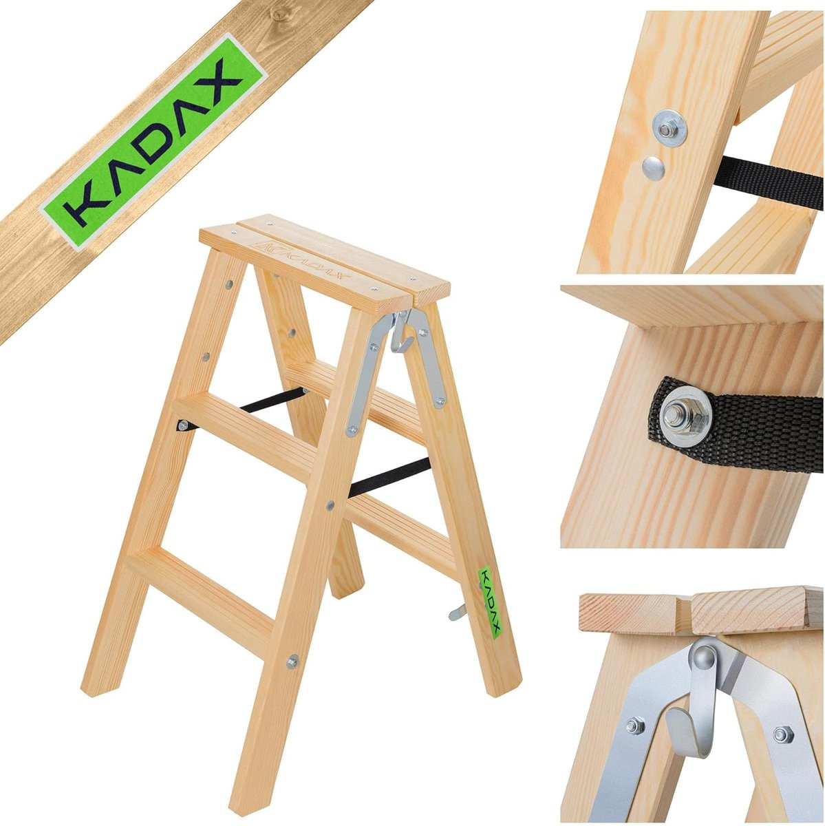 Opvouwbare houten ladder 3-traps voor thuis en tuin