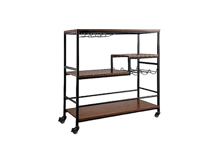 3-stufiges Bar-Weinregal, Servierwagen auf Rädern, gewerbliche Küche, Imbisswagen, Servierbuffet, Sideboard-Regal, Glashalter, Zuhause Stabilität Gewährleisten