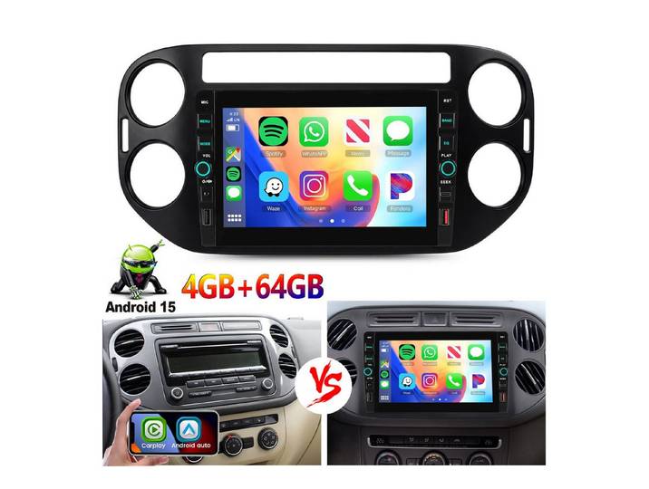 ESSGOO 8'' Android 15 Autoradio Carplay WiFi Navi für VW Tiguan 5N Golf Plus Autoradio (RDS, 4+64GB(optional), DAB (optional), FM, DAB+ (optional)