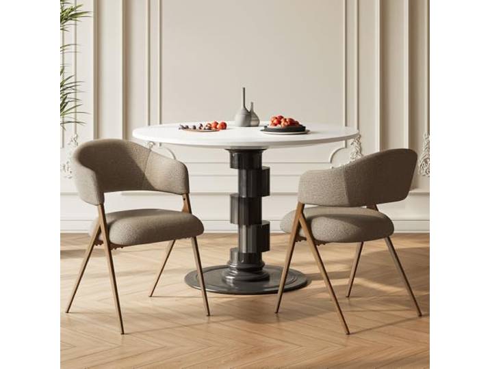 MALOL 2er Set Esszimmerstühle, Mid-Century Modern Stil, mit Eisenbeinen, offener Rückenlehne und gepolstertem Sitz, für Wohnzimmer, Schlafzimmer, Restaurant, Café, Taupe