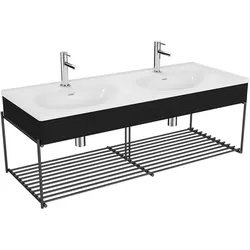VitrA Equal Doppelwaschtisch-Set 130 cm, 2 Becken, Schwarz-Eiche, wandhängend