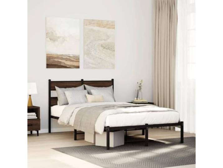 Stahlkonstruktion mit Stauraum Schlafzimmer Klassisch 120x200 cm Braun Bettgestell ohne Matratze mit Kopfteil Braun Eiche 120x200 cm Metall Lattenrost Stauraum Stabil
