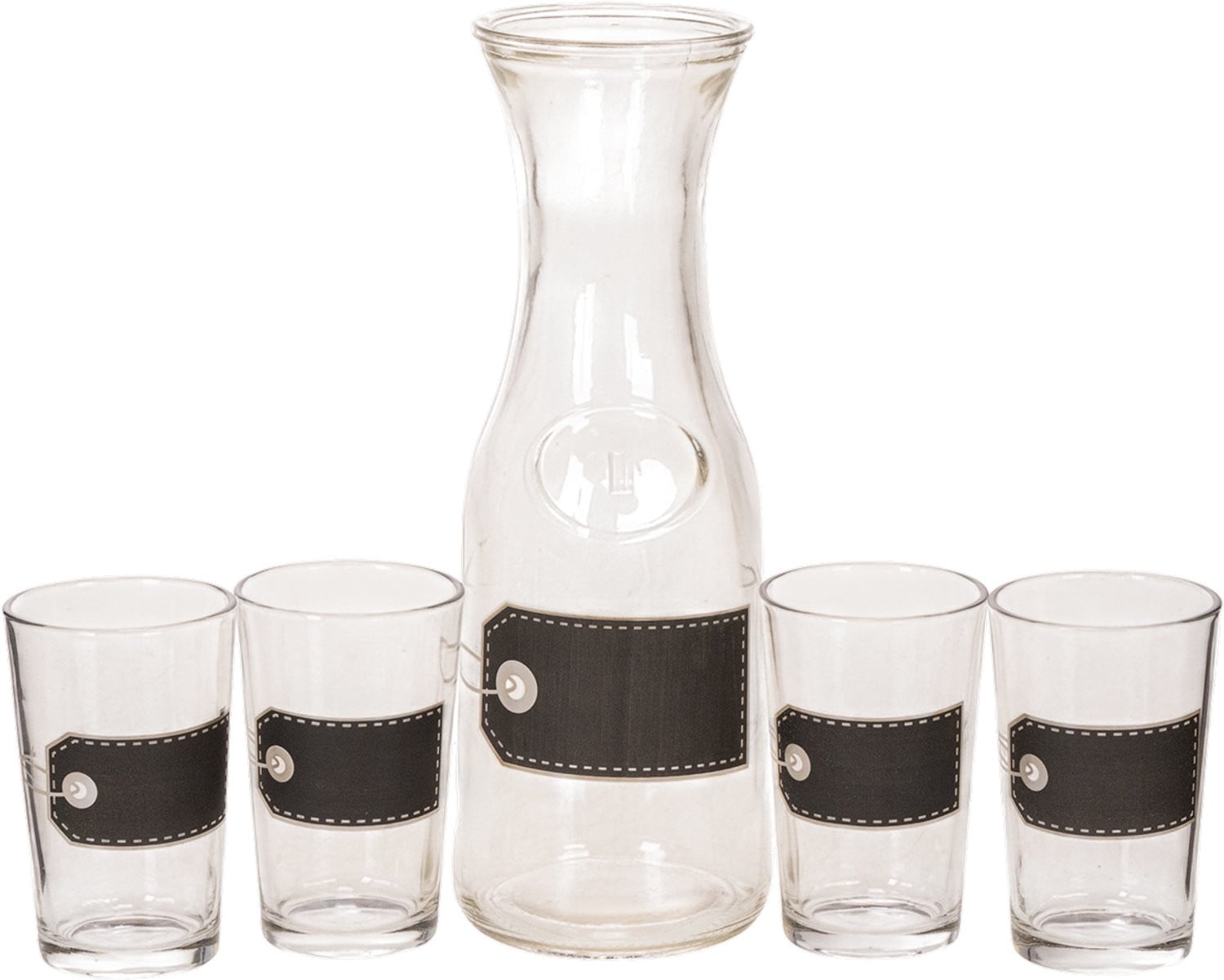 Glazen karaf met 4 glazen, Hoogte karaf: 27 cm, Hoogte glazen: 11 cm