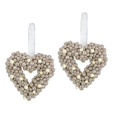 Kunstkranz I.GE.A. "Perlenherz zum Hängen", beige (champagner), B:3cm H:14cm L:14cm, Kunststoff, Kunstpflanzen, 2er Set Glänzend Deko-Herz Weihnachtsdeko Türkranz Hochzeitsdeko