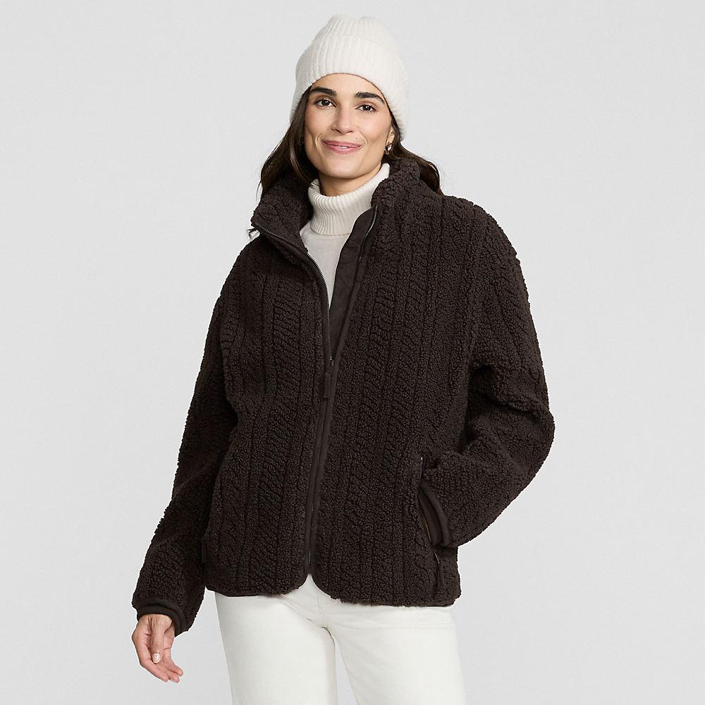 Zopfmuster-Fleecejacke, Damen, size: regular, Braun, Polyester, by Lands' End