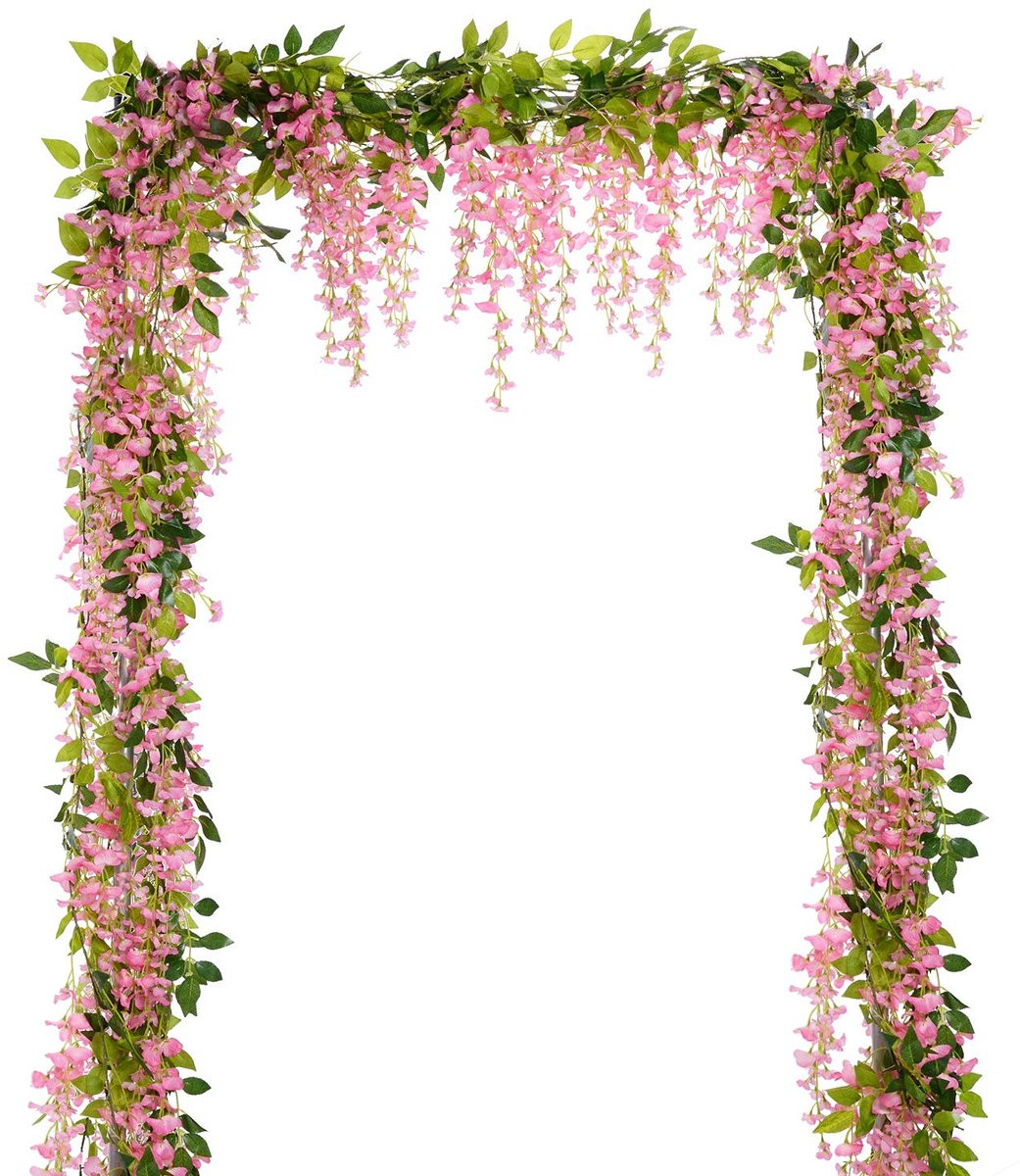 Lvydec Blauweregen kunstbloemenslinger - 8,8 m - Roze zijden hangende bloemen, 4 stuks