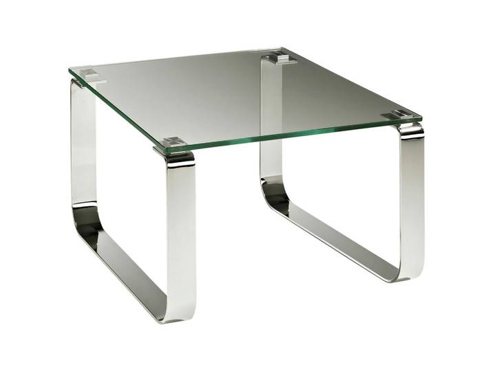 Novel Couchtisch, Klar, Chromfarben, Metall, Glas, quadratisch, Kufe, 70x40x70 cm, Wohnzimmer, Wohnzimmertische, Couchtische, Couchtische Metall
