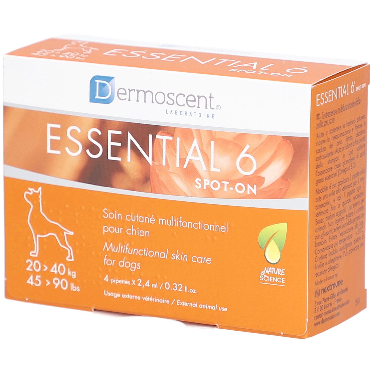 Essential 6 Dermoscent Spot ON Chien - Spot-on, soin dermocosmétique pour grand chien. 1 St Einzeldosispipetten