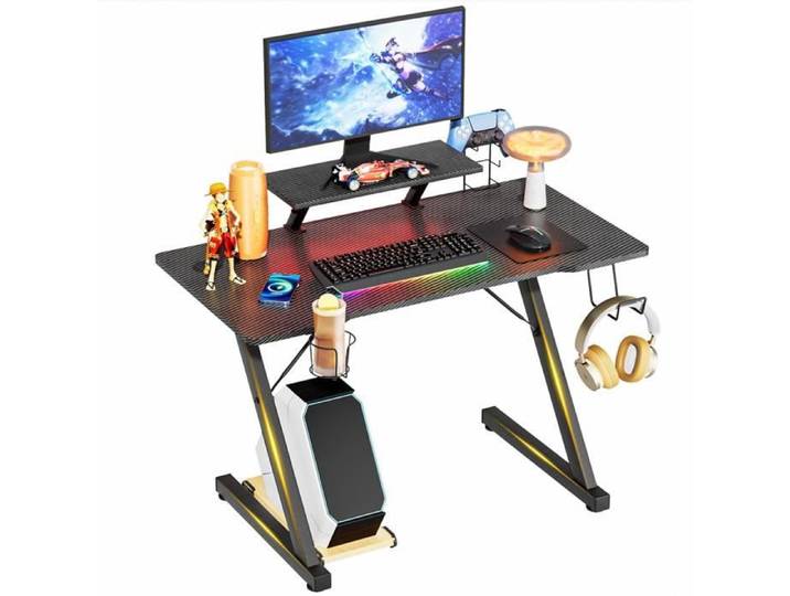 Bureau Gaming 100x55cm Bureau Table Gaming avec Support d'Écran Bureau Gaming avec Plateau en Fibre de Carbone Gaming Desk