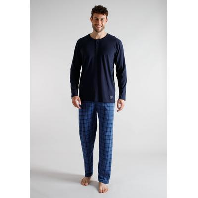 Pyjama TOM TAILOR, Herren, Gr. 52, blau (blau, mittel, karo), Single Jersey, Obermaterial: 100% Baumwolle, Homewear-Sets Pyjama, aus Baumwolle, Single Jersey Material, verschiedene Größen