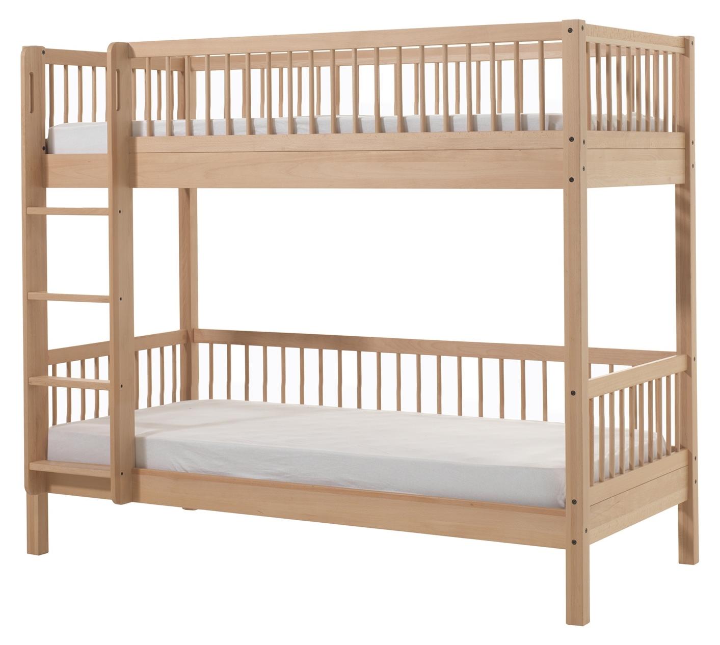 Etagenbett >Fagus< Bettpfosten geteilt, Buche massiv - 207,5x175,4x97,5 (BxHxT)