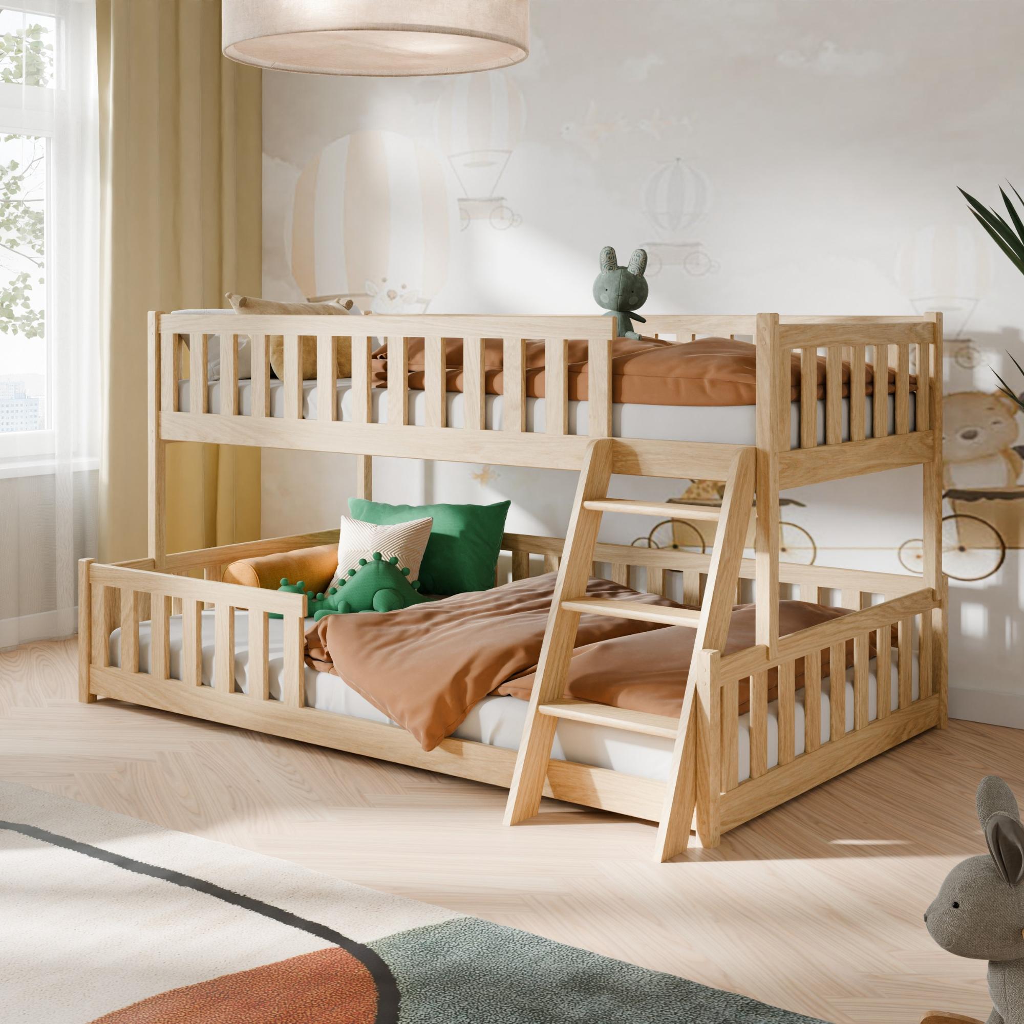 Kids Collective Etagenbett 90x200 / 120x200 Kinderbett Jugendbett Stockbett Hochbett mit Leiter, Rausfallschutz & Lattenrosten, Kinder Bett von 4. bis 16. Lebensjahr natur
