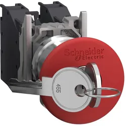 Schneider Electric XB4BS9445GEX Not-Aus/Not-Halt-Schalter, Harmony XB4, Metall, 22mm, rot, Pilz 40mm, Schlüsselentriegelung, 1S+1Ö, ATEX