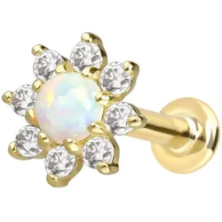 14 Karat Gold Labret mit Innengewinde MOISSANIT-BLUME + SYNTHETISCHER OPAL