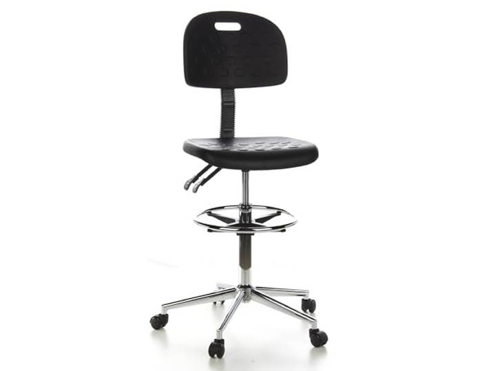hjh OFFICE 665060 Arbeitsstuhl TOP Work 23 Hartschaum Schwarz/Chrom Arbeitshocker mit Lehne & Rollen, höhenverstellbar