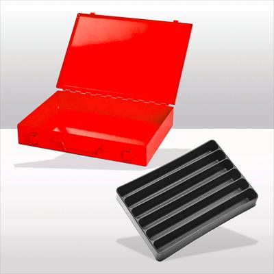 PROREGAL Stahlblechkästen mit Spannverschluss 6 Fächer gleichlang | HxBxT 5x33x23cm | Verkehrsrot