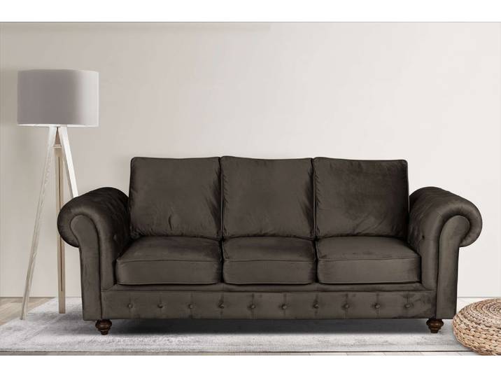 3-Sitzer HOME AFFAIRE MENDITTE , braun, B:225cm H:90cm T:93cm, 100% Polyester, Sofas, 3-Sitzer, Knopfheftung im Armlehnbereich und an Vorderkante, hohe Qualität