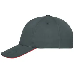 Basecap "MB6238" 5-Panel-Sandwich Bio-Baumwolle - graphite/red