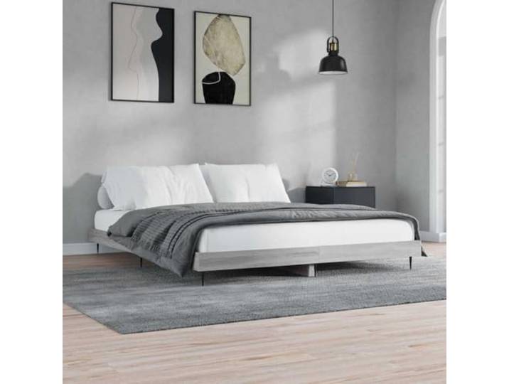 RJPLMFV Bettgestell, 140 x 200 cm, Sonoma-Grau Langlebiges Holzwerkstoff, stabile Metallbeine, inklusive Lattenrost, ohne Matratze