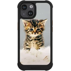 Nivocase Hülle für Apple iPhone 15 Stossfeste Handyhülle NIVOmax Case Schwarz Feder Haustier Katze (Apple iPhone 15), Smartphone Hülle, Schwarz