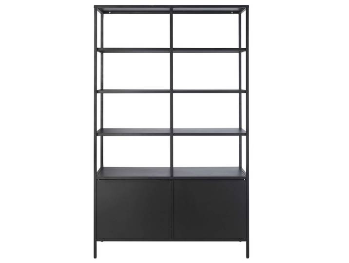 Schwarzes Metall-Bücherregal mit zwei Türen, 110 cm breit