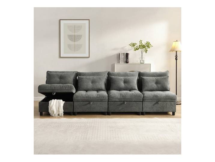 Celya Schlafsofa 4-Sitzer modulares trennbares Sofaset, Chenille-Bezug, Frei kombinierbar, Stauraum unter allen Sitzkissen, Schlaffunktion