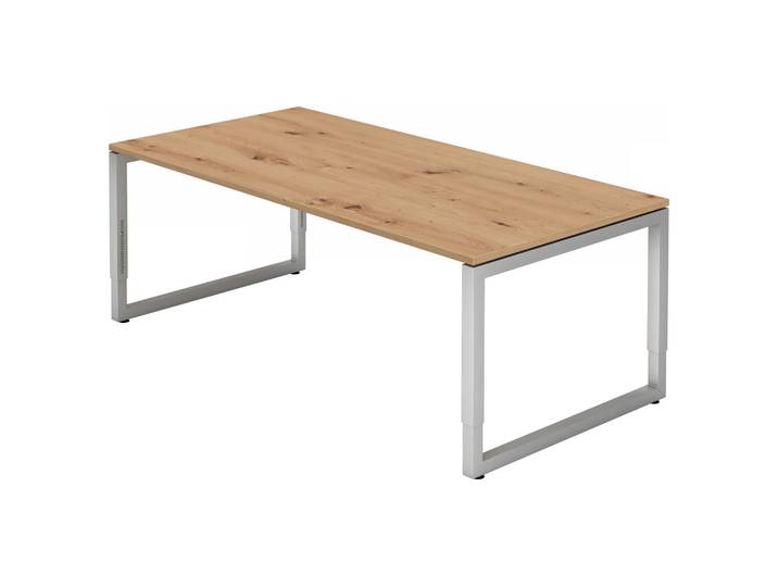REGO 2E S Schreibtisch 200 x 100 höhenverstellbar Asteiche/Silber