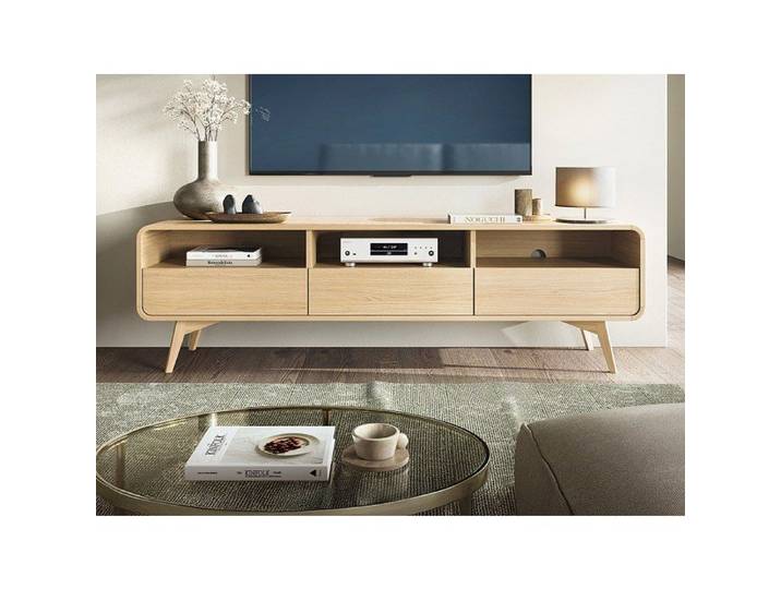 Meuble TV avec 3 tiroirs et 3 niches - Naturel - JALEMO