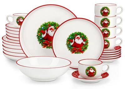 MALACASA 30-Piece Christmas Porcelain Dinnerware Set Service for 6