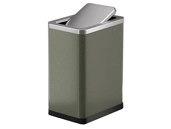 OIFAODAO Mülltonnen， Kleiner quadratischer Edelstahl-Mülleimer mit Klappdeckel Küche(/Green,15L)