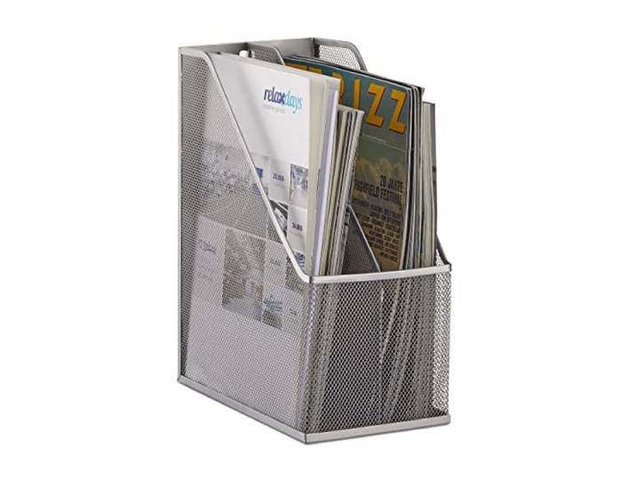 Relaxdays Porte-Magazines 2 Compartiments Porte-journaux revues Porte-Documents métal A4 à C4\, Argent