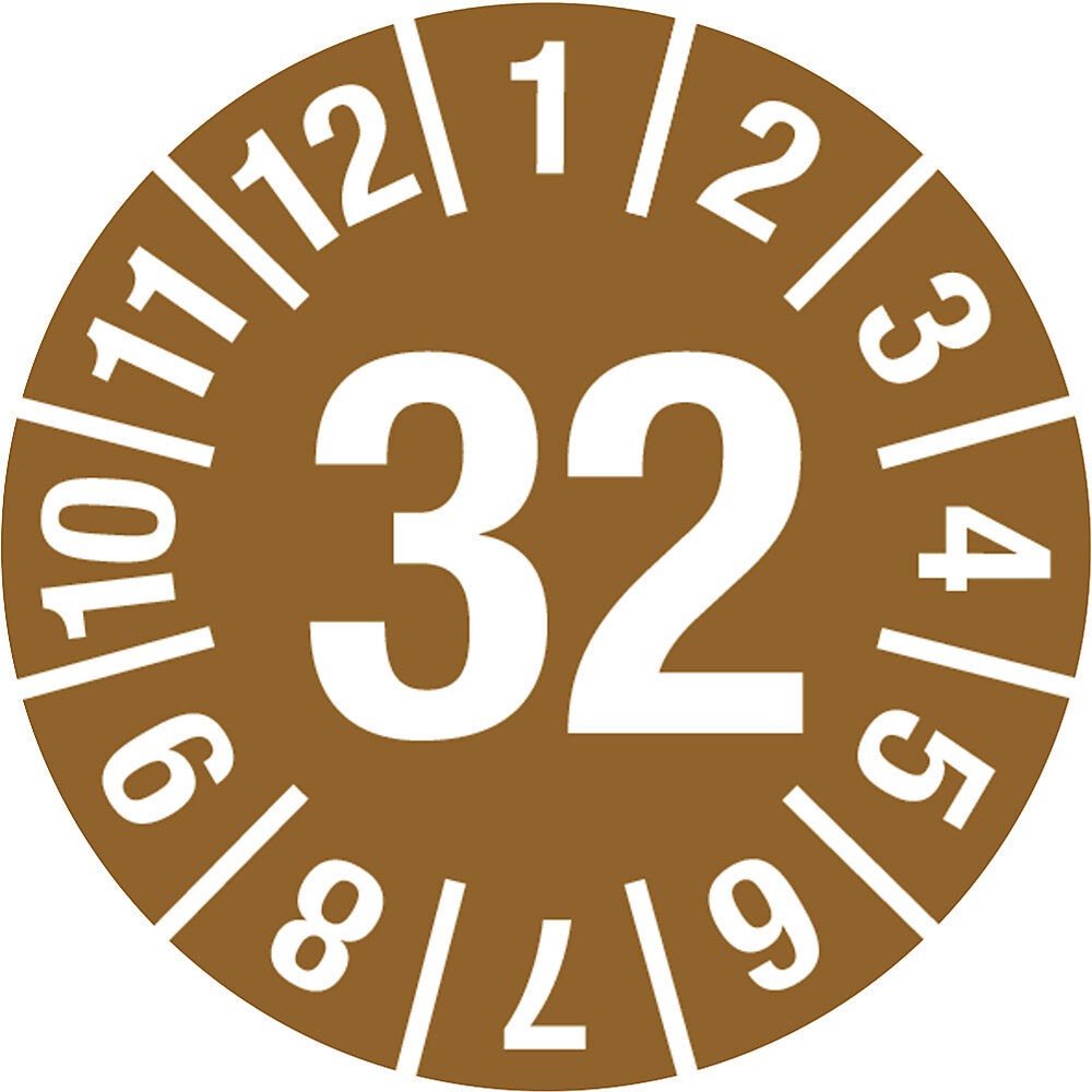 kaiserkraft Prüfplakette, Jahreszahl, Dokumentenfolie, Ø 15 mm, 32, braun