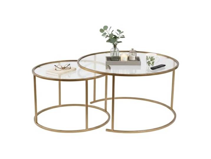 Dmora Couchtisch Ragalna 80x80x43h cm Gold, 2er-Set Tische