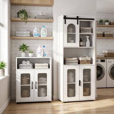Costway Bathroom Cabinet Set with 59 Inch Tall Cabinet and 2-Door Floor Cabinet-White