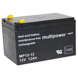 Blei-Akku Multipower MP12-12, mit VDS-Zulassung, 4,8 mm Faston Anschluss, 12 Volt, 12 Ah