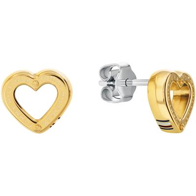 Paar Ohrstecker TOMMY HILFIGER "TOGGLE HEART", gelb (gelbgoldfarben, edelstahlfarben), Ohrringe, Damen, Edelstahl, mit Emaille